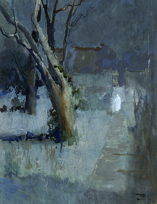 G. Mentessi, Paesaggio notturno con apparizione spettrale, c. 1911